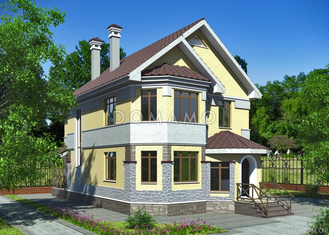 Проект небольшого кирпичного дома с выразительным обликом главного фасада / 1