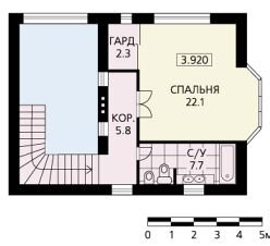 Проект дома из кирпича с зимним садом и небольшим подвальным помещением / План мансардного этажа Проект дома из кирпича с зимним садом и небольшим подвальным помещением / План мансардного этажа