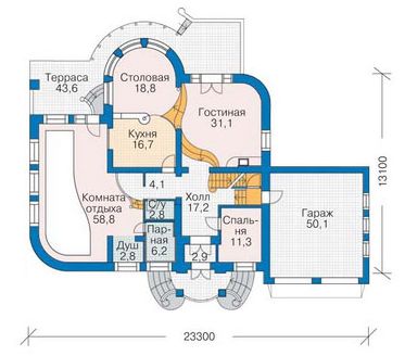 Проект жилого дома с гаражом / План 1 этажа