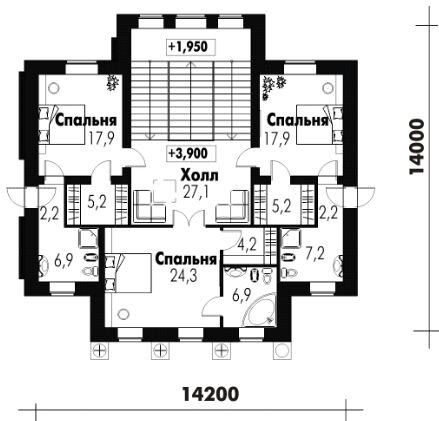 Проект классического дома с винным погребом, бассейном, тренажерным залом, бильярдной, сауной, турецкой и русской парной / План 2 этажа