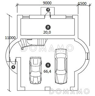 Проект гаража с кухней и двумя спальнями / План 1 этажа