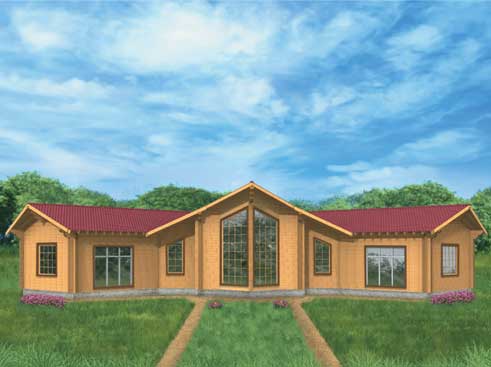Проект одноэтажного деревянного дома из клееного бруса сложной формы