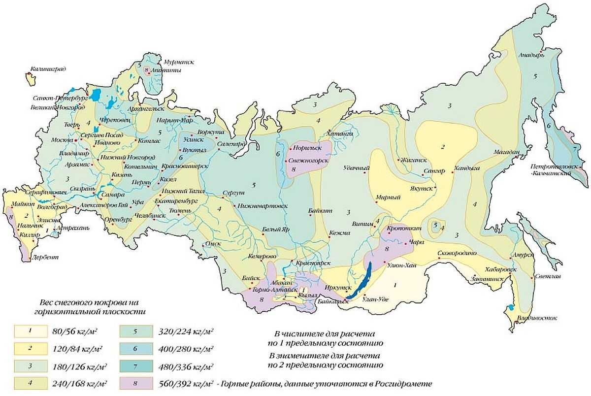 Карта для расчета снеговой нагрузки