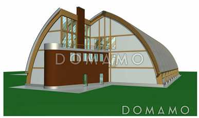 Проект теннисного корта из клееного бруса со стрельчатыми арками