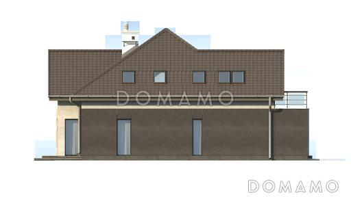 Проект одноэтажного мансардного дома из кирпича с гаражом и тремя спальнями и балконом / Фасад 4