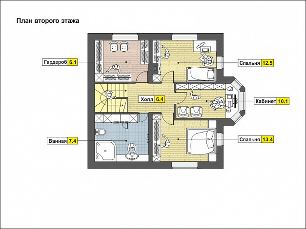 Элегантный дом с мансардным этажом, эркером, красивым крыльцом-террасой / План мансардного этажа