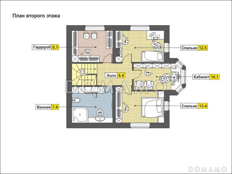 Элегантный дом с мансардным этажом, эркером, красивым крыльцом-террасой / План мансардного этажа