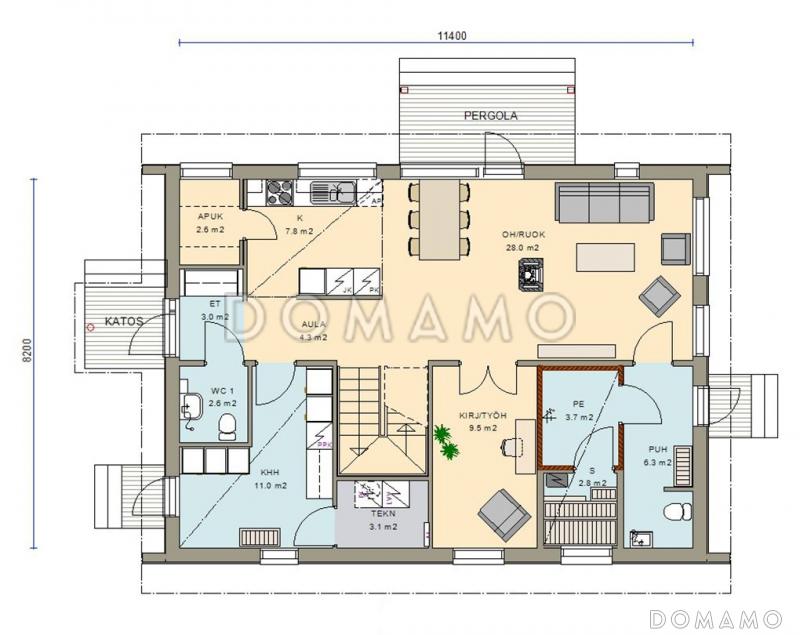 Проект каркасного дома с небольшой кухней / План 1 этажа