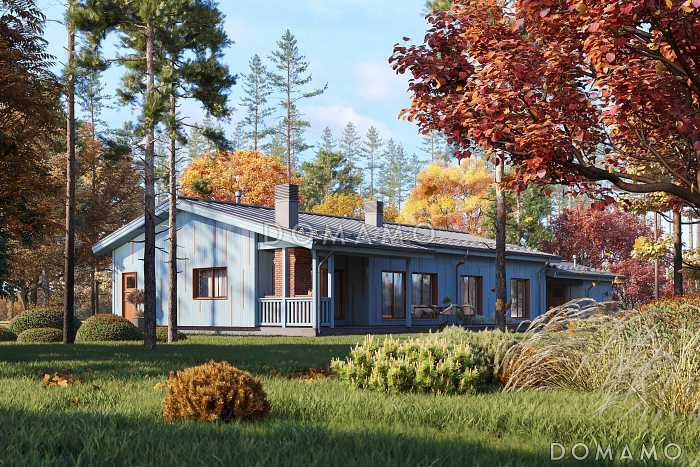 Проект кирпичного дома с 3 спальнями, крытой и открытой террасами, навесом для автомобиля