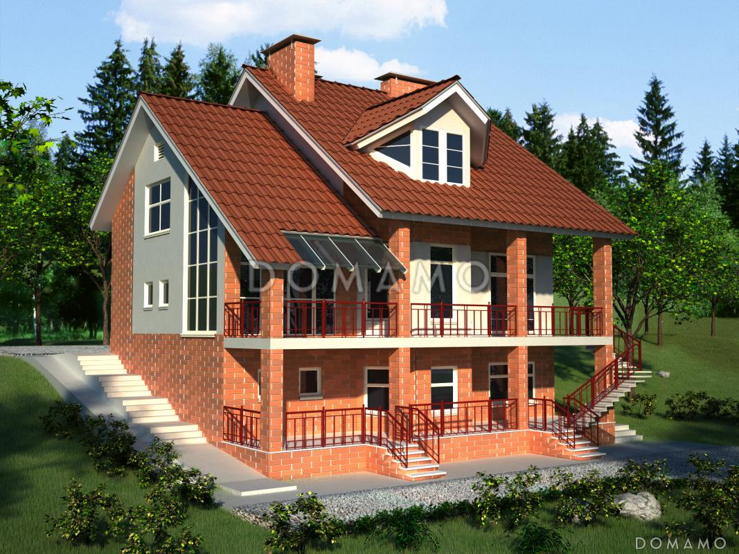 Проект комфортабельного дома с цокольным этажом, просторной террасой, гаражом для одной машины / 1