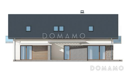 Проект одноэтажного мансардного дома из газобетона с отдельными входами для двух семей / Фасад 2