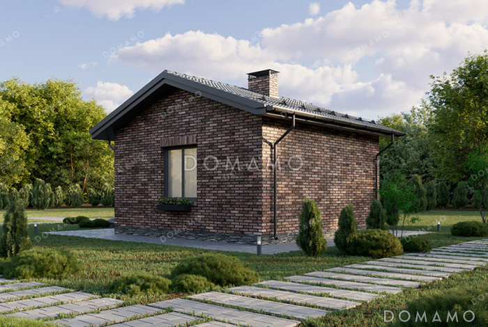 Проект компактной одноэтажной бани в классическом стиле с большой комнатой отдыха Проект компактной одноэтажной бани в классическом стиле с большой комнатой отдыха