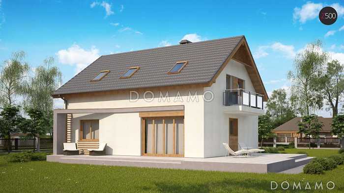 Проект одноэтажного дома из кирпича с оригинальной открытой террасой по периметру и с жилой мансардой Проект одноэтажного дома из кирпича с оригинальной открытой террасой по периметру и с жилой мансардой