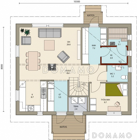 Проект каркасного дома маленькой кухонной зоной / План 1 этажа Проект каркасного дома маленькой кухонной зоной / План 1 этажа