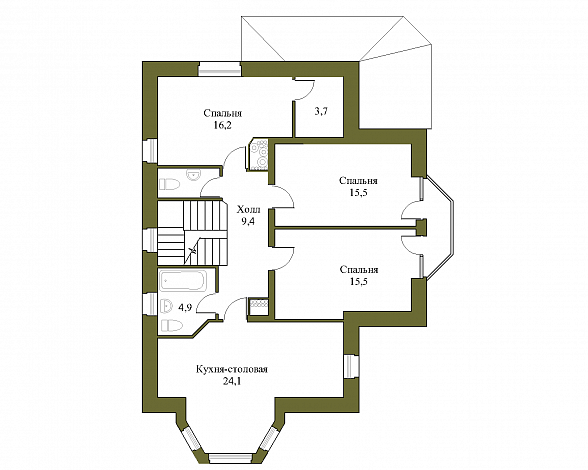 Проект трёхэтажного коттеджа с гаражом, подвалом и бассейном / План 2 этажа