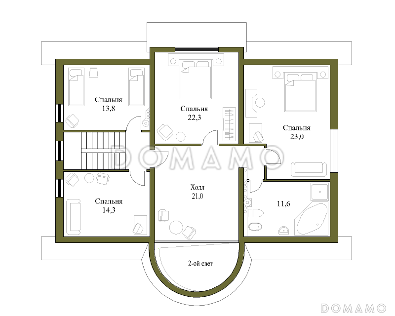 Проект коттеджа с гаражом и зимним садом / План мансардного этажа