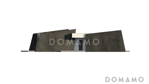 Проект современного одноэтажного дома из газобетона необычного дизайна с плоской крышей и с тремя спальнями / Фасад 3