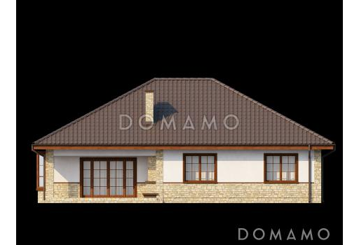 Проект одноэтажного дома из газобетона с зоной барбекю на террасе  / Фасад 2