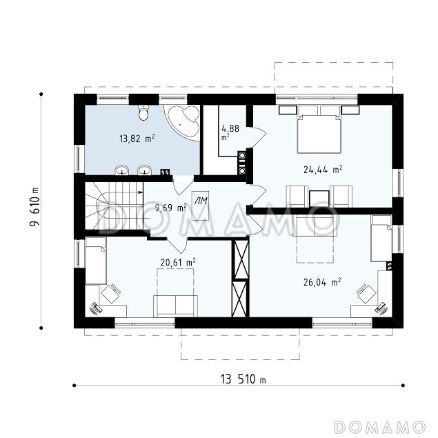 Проект удобного двухэтажного коттеджа из газобетона с кабинетом и просторной гостиной / План 2 этажа