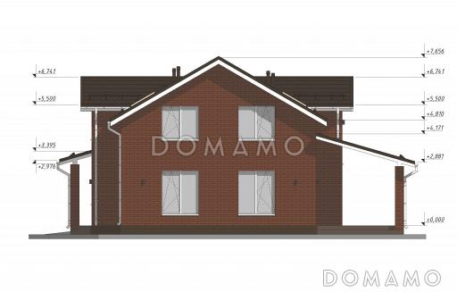 Проект двухэтажного дома с четырьмя спальнями и гаражом на одну машину S-204 / Фасад 3