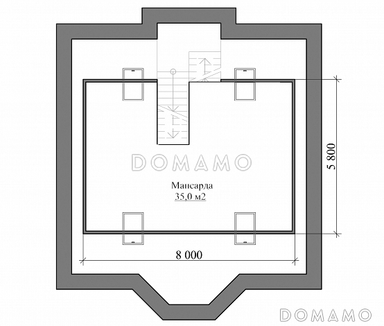 Проект классического коттеджа 10х10 с подвалом / План мансардного этажа Проект классического коттеджа 10х10 с подвалом / План мансардного этажа