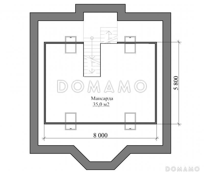 Проект классического коттеджа 10х10 с подвалом / План мансардного этажа