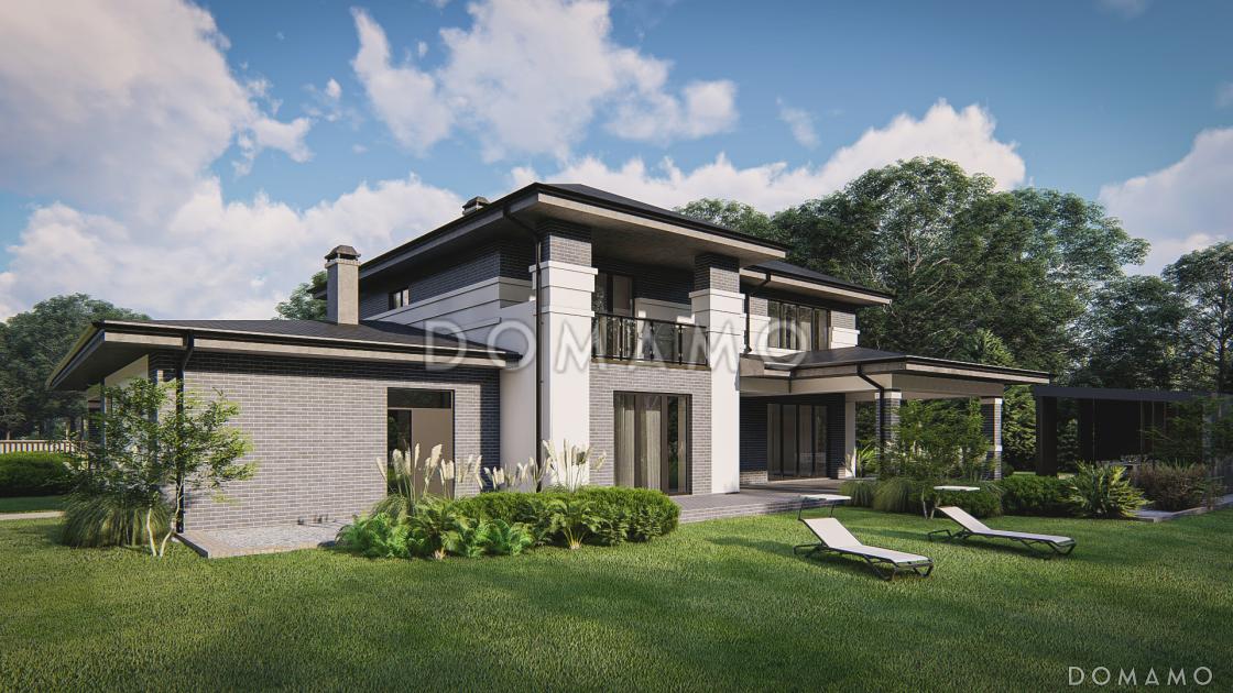 Проект загородного дома с гаражом и навесом, гостиной с эркером, большой прихожей / 3