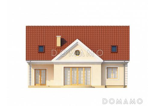 Проект просторного мансардного дома из газобетона с дополнительной спальней на первом этаже, с колоннами и фронтоном / Фасад 4