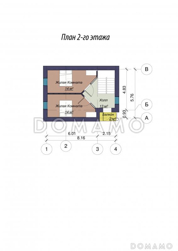 Проект двухэтажного дома с сауной / План 2 этажа