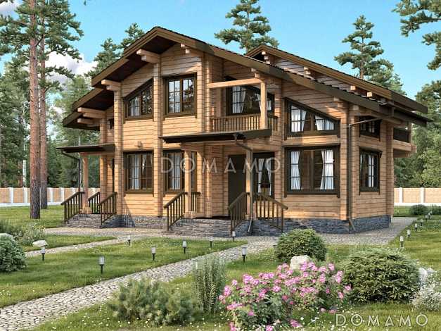 Проект дома из клееного бруса со вторым светом и тремя спальнями на втором этаже Проект дома из клееного бруса со вторым светом и тремя спальнями на втором этаже