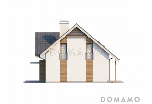 Проект одноэтажного мансардного дома из газобетона с четырьмя спальнями и встроенным гаражом / Фасад 1
