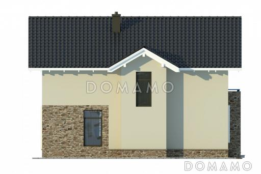 Проект загородного дома с каменного облицовкой крыльца и панорамными окнами гостиной / Фасад 4