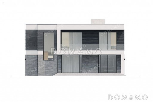 Проект двухэтажного дома с большой террасой и плоской крышей / Фасад 3