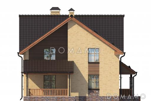 Проект дома с камином, изолированной кухней, комнатой с выходом на террасу, вторым светом / Фасад 3