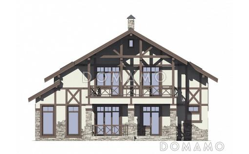 Проект дома из газобетона с сауной и тремя спальными комнатами / Фасад 3