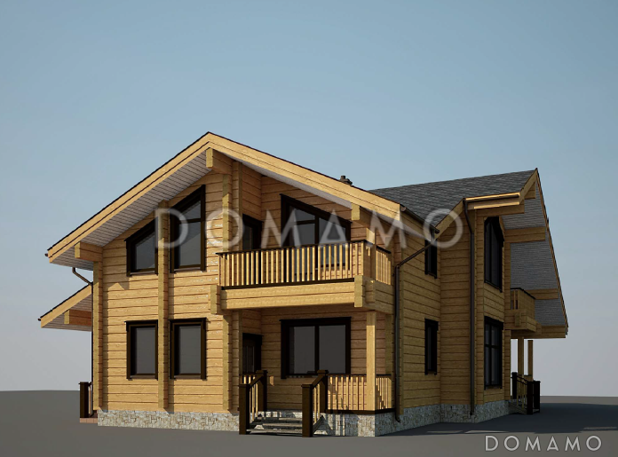 Проект дома из клееного бруса с угловой террасой / 1