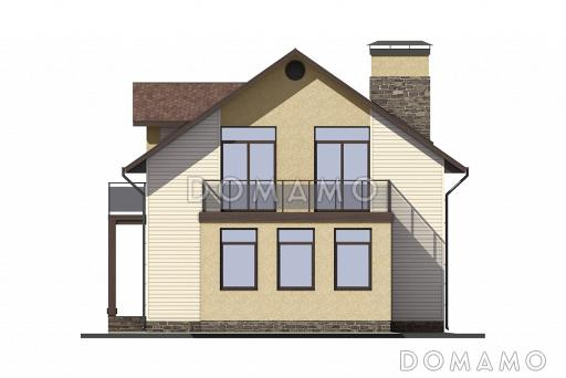 Проект коттеджа тремя спальнями, верандой и большим балконом / Фасад 2