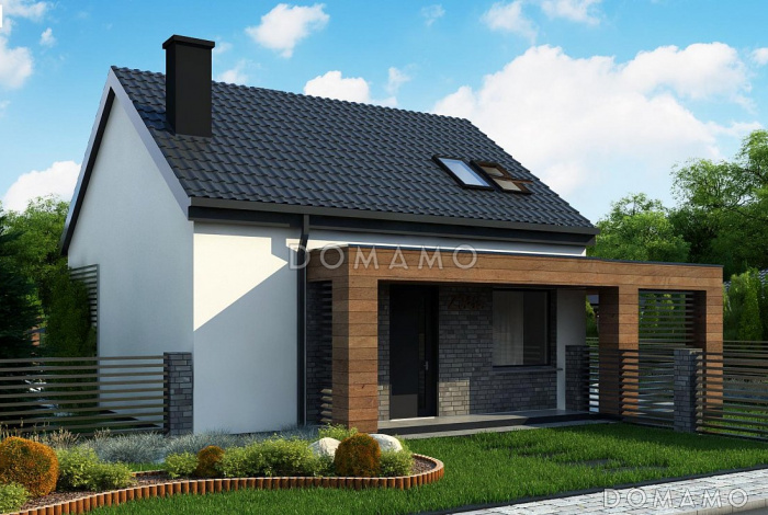 Проект компактного одноэтажного мансардного дома из газобетона с кабинетом и двумя спальнями Проект компактного одноэтажного мансардного дома из газобетона с кабинетом и двумя спальнями