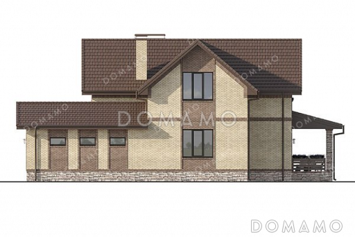 Проект одноэтажного дома с мансардой, гаражом и террасой / Фасад 1