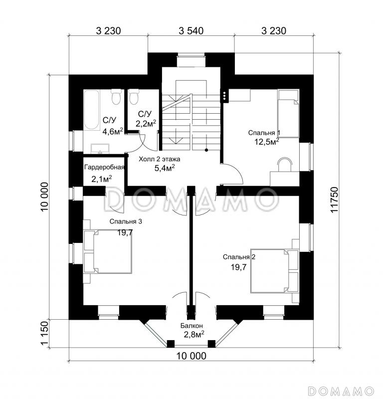 Проект классического коттеджа из кирпича с подвалом и террасой / План 2 этажа