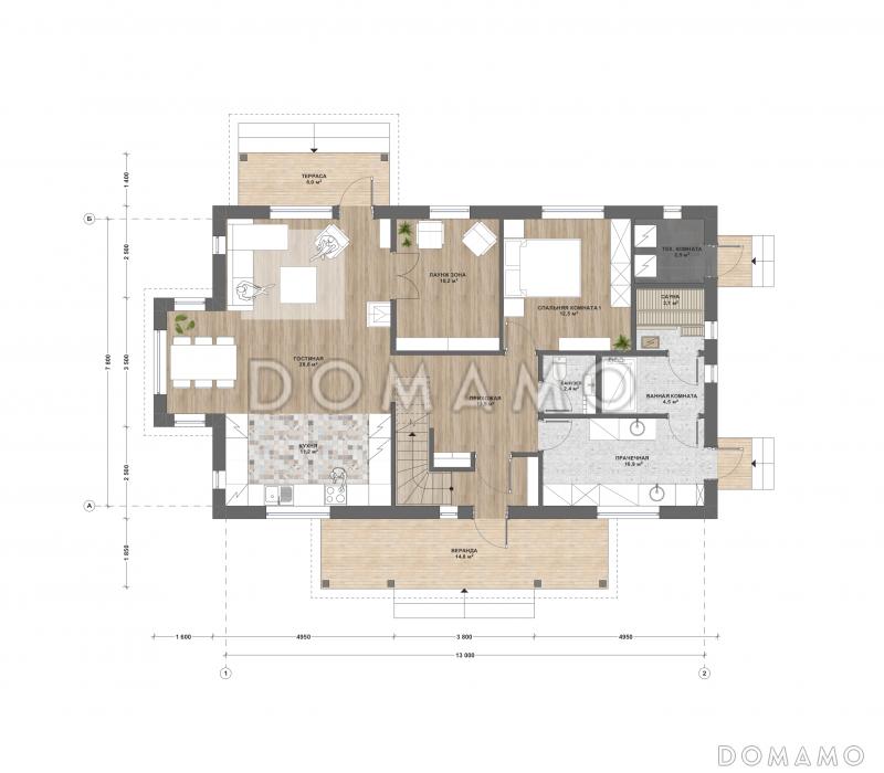М-211 дом одноэтажный с мансардой / План 1 этажа