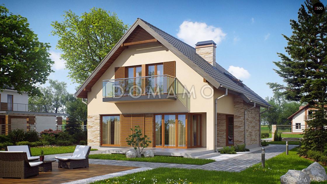 Проект небольшого одноэтажного мансардного дома из кирпича с тремя спальнями и просторной гостиной / 1