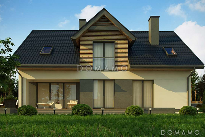 Проект комфортного одноэтажного мансардного дома из кирпича с гаражом для двух автомобилей