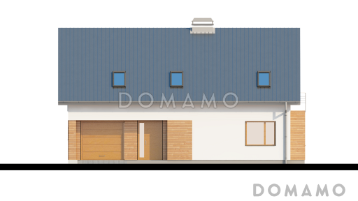 Проект одноэтажного мансардного дома из газобетона с кабинетом, четырьмя спальнями, техническим помещением и гаражом / Фасад 4