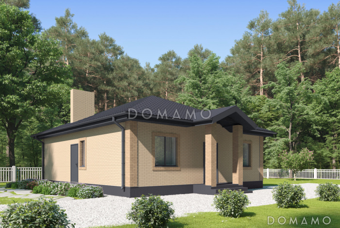 Проект загородного дома с кухней-столовой в ширину дома, тремя спальнями, двумя санузлами Проект загородного дома с кухней-столовой в ширину дома, тремя спальнями, двумя санузлами