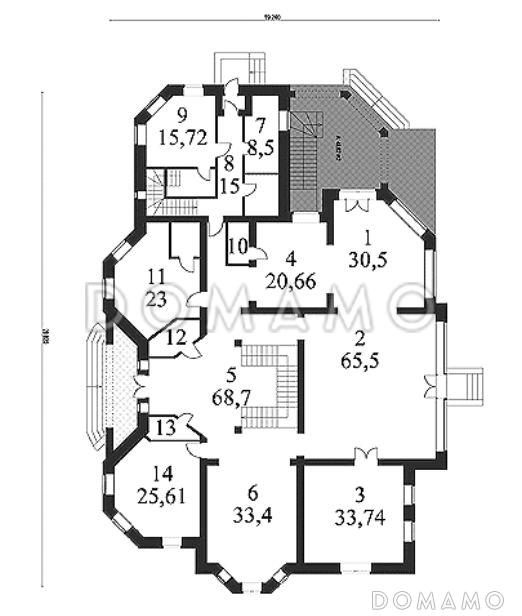 Проект двухэтажного дома из кирпича с комнатой для прислуги / План 1 этажа