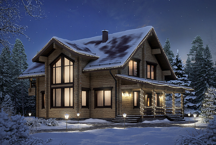 Проект дома из бруса с небольшой кухней