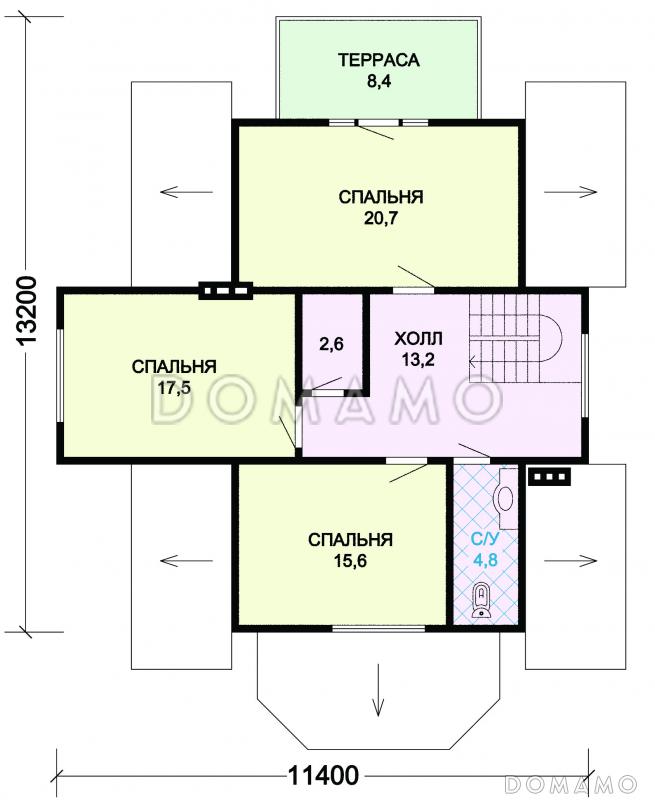Проект деревянного дома с квадратной ванной комнатой / План мансардного этажа