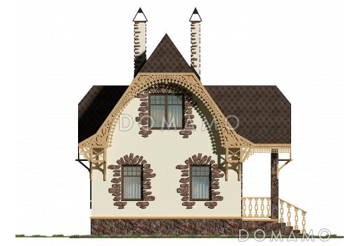 Проект небольшого дома из газобетона в русском стиле / Фасад 2