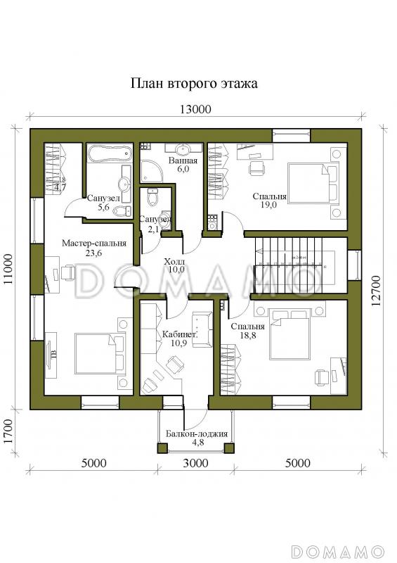 Проект двухэтажного дома с мастер-спальней и кабинетом / План 2 этажа